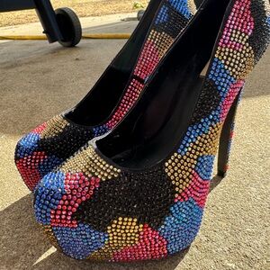 Colorful Rhinestone Steve Madden platform heels